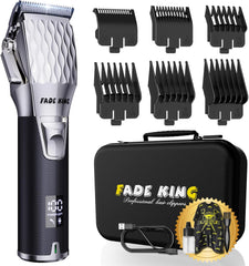 FADEKING® Professional Hair Clippers for Men - Cordless Hair Clippers, LCD Display Barber Clippers for Hair Cutting & Mens Grooming with Travel Case (Gold+Bronze)