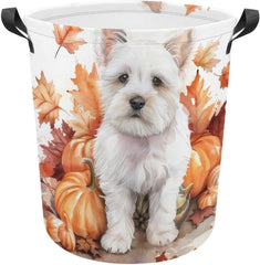 Fall Dog Laundry Hamper Cute West Highland White Terrier Dog Hampers for Laundry Dirty Clothes Basket Organizer Room Decor