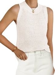 PRETTYGARDEN Summer Crochet Tank Tops for Women 2025 Casual Crewneck Hollow Out Loose Knit Sleeveless Sweater Vest Top Trendy