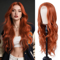 Mixed Blonde Long Wave Wig for Women -26inch Middle Part Long Curly Wig Heat Resistant Synthetic Hair Looking Natural, Fiber Wig for Daily Party Use
