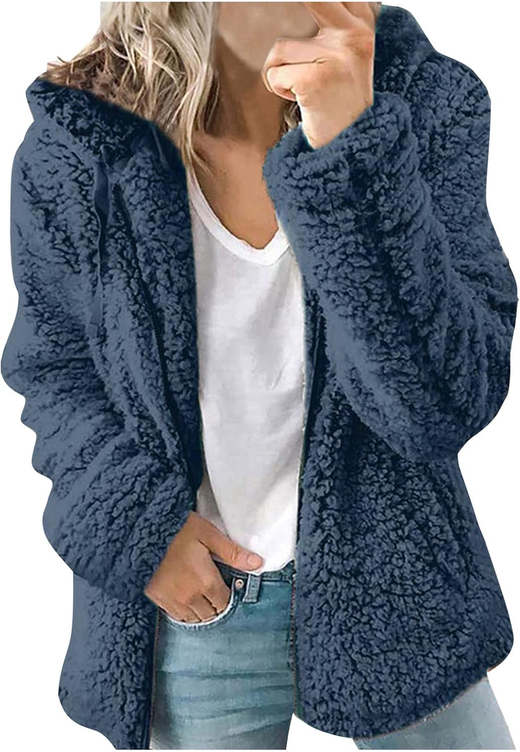 Women's Lightweight Warm Jacket 2025 Plus Size Zip Up Hoodie Fleece Sherpa Winter Coat Soft Fuzzy Cardigan with Pockets