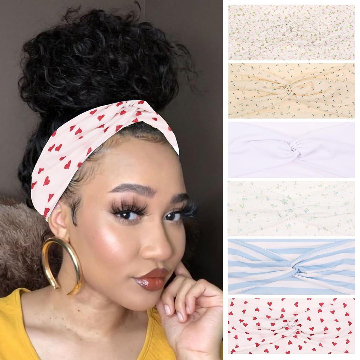 XTREND 6 Pcs Women's Headbands Twisted Cross Elastic Head Band Yoga Workout Head Non-Slip Sweat Soft Headbands Solid Color Simple Versatile Hair Accessory Hairbands