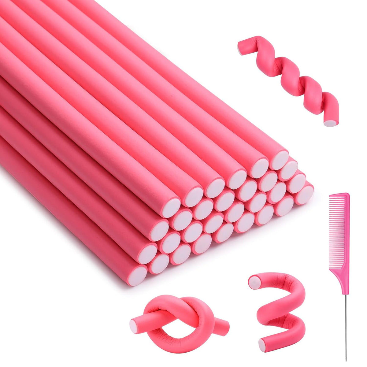 30Pcs Small Foam Hair Curlers, 9.45" Length x 0.47" Diameter, No-Heat Flexible Curling Rods for Short, Medium and Long Hair