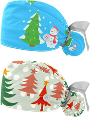 2 Packs Dinosaur Working Cap with Buttons & Ribbon Ties, Scrub Surgery Cap for Women, One Size Working Head Cover