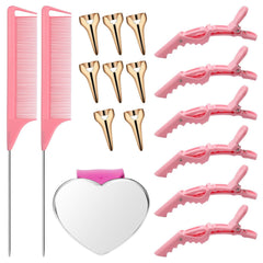 Hair Parting Tools Set, 17 Pieces Including Hair Parting Rings, Sectioning Clips, Rat Tail Combs, Magnetic Wrist Pin Holder for Braiding (Purple)