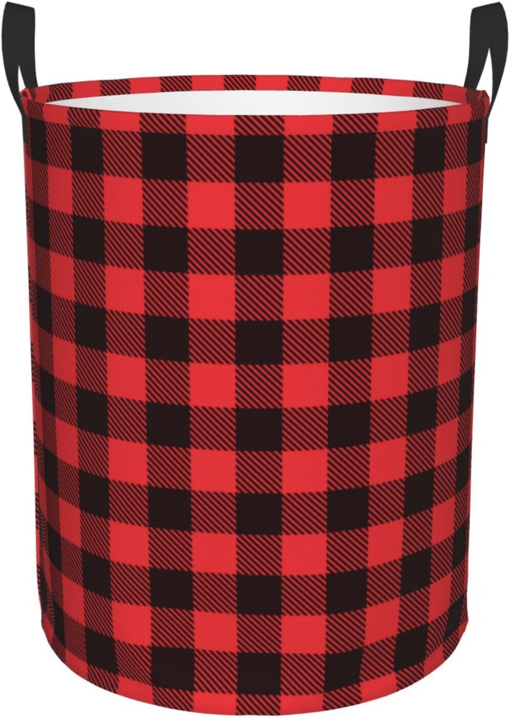 Large Laundry Basket with Handles - black red buffalo plaid Checkered Baby Kids Dirty Clothes Laundry Hamper