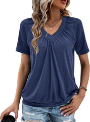 Summer Tops for Women 2025 Shorts Sleeve Womens Tops,V Neck Soft Casual Loose Fit Ruched Top T Shirts Tee Clothes