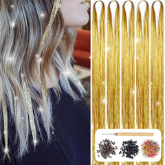 Hair Tinsel Kit with Tools 48 Inch 1200 Strands Colorful Tinsel Hair Extensions Fairy Hair Tinsel Kit Heat Resistant Sparkling Glitter Tensile Hair Accessories for Girls Women Kids