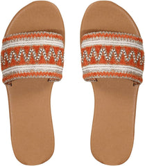 OYOANGLE Women's Boho Style Embroidered Flat Sandals Slide Sandals Fashion Flat Sandals Beach Slippers