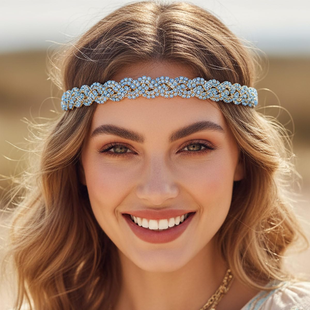 Fstrend Gold Elastic Rhinestone headbands Sparkly Crystal Headpiece Hair Accessories