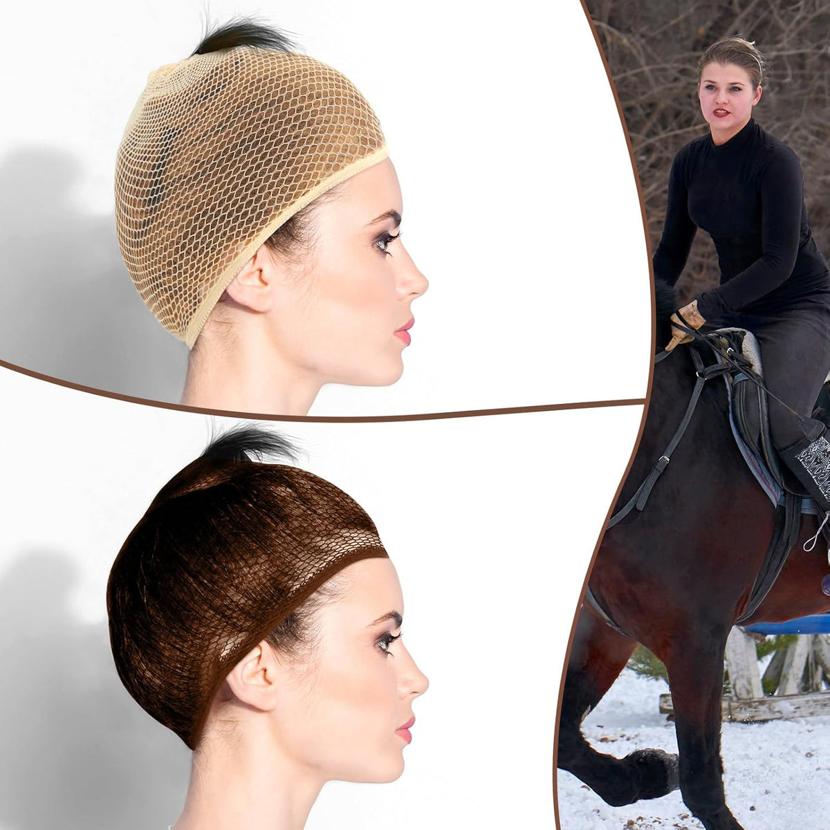 4 Pieces Equestrian Hair Net Women Ride Hair Net No Knot Cap Weaving Caps Wig for Long and Short(Light Brown)