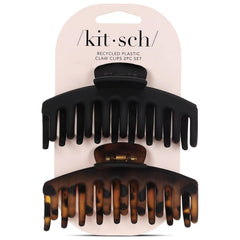 Kitsch Banana Clip – Retro 80’s Style Hair Clips for Women, Secure & Durable No Crease Banana Clips for Styling, Ponytails & Updos – Eco-Friendly Hair Accessories for Girls – Black & Tort, 2pc Set