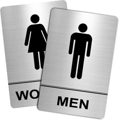 Restroom Sign - (2 Pack ) Metal Restroom Signs for Business with Strong Self-Adhesive, Bathroom Signs for Home Door or Wall, Ideal Unisex Restroom Signs for Women and Men, Easy to Install (Black Men and Women, 9" x 6")