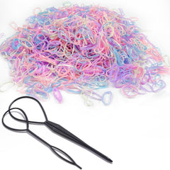 2000 PCS Elastic Hair Accessories Set - Clear Mini Rubber Ties, Soft Non-Slip Small Ponytail Bands with Topsy Tail Tools for Girls