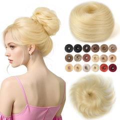 Fullart Messy Bun Hair Piece 100% Real Human Hair #1 Jet Black 1 Count Wavy Tousled Smooth Stretchy Fluffy Donut Updo Elastic Rubber Band Human Hair Bun Extension Chignons Scrunchies