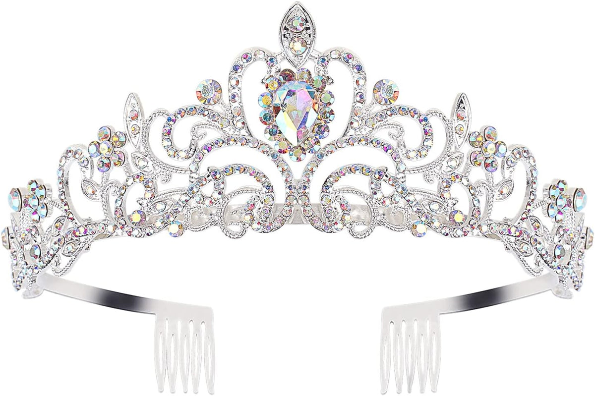 COCIDE Tiara Crystal Crowns Princess Rhinestone Crown with Combs Bride Headbands Bridal Wedding Prom Birthday Party Hair Accessories Jewelry for Women Girls (Silver)