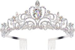 COCIDE Tiara Crystal Crowns Princess Rhinestone Crown with Combs Bride Headbands Bridal Wedding Prom Birthday Party Hair Accessories Jewelry for Women Girls (Silver)