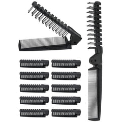 3PCS Travel Foldable Brush, Anti-Static Hair Comb and Double Headed Hairdressing Tool for Men & Women (Black)