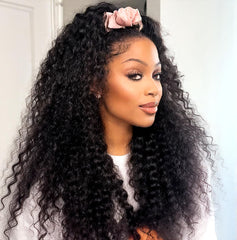 Half Wig Human Hair Deep Wave 20 Inch 3 In 1 Seamless Flip Over Half Wigs Human Hair Glueless Wear and Go Wigs for Black Women Curly Half Wig Headband Wig Beginner Friendly 180% Density Natural Black