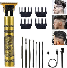Professional Cordless Hair Clipper and Trimmer for Men, T Blade Zero Gapped Rechargeable Beard Shaver, Hair Cutting Kit With Ear Spoon Tool Set, Black
