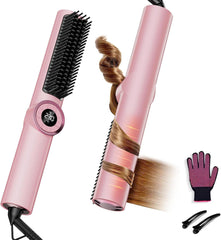 Hair Straightener Brush for Women: Negative Ionic 3-in-1 Curling & Straightening Brush, Ceramic Hot Comb with 16 Temps for Hair Styling