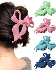 Mesovor 4 Pack Cute Bow Claw Clip for Women, Nonslip Large Matte Strong Hold Bows Hair Clips for Thin and Thick Hair | Chic Hair Styling Accessories (4.1" Black, Grey, Khaki, Brown)