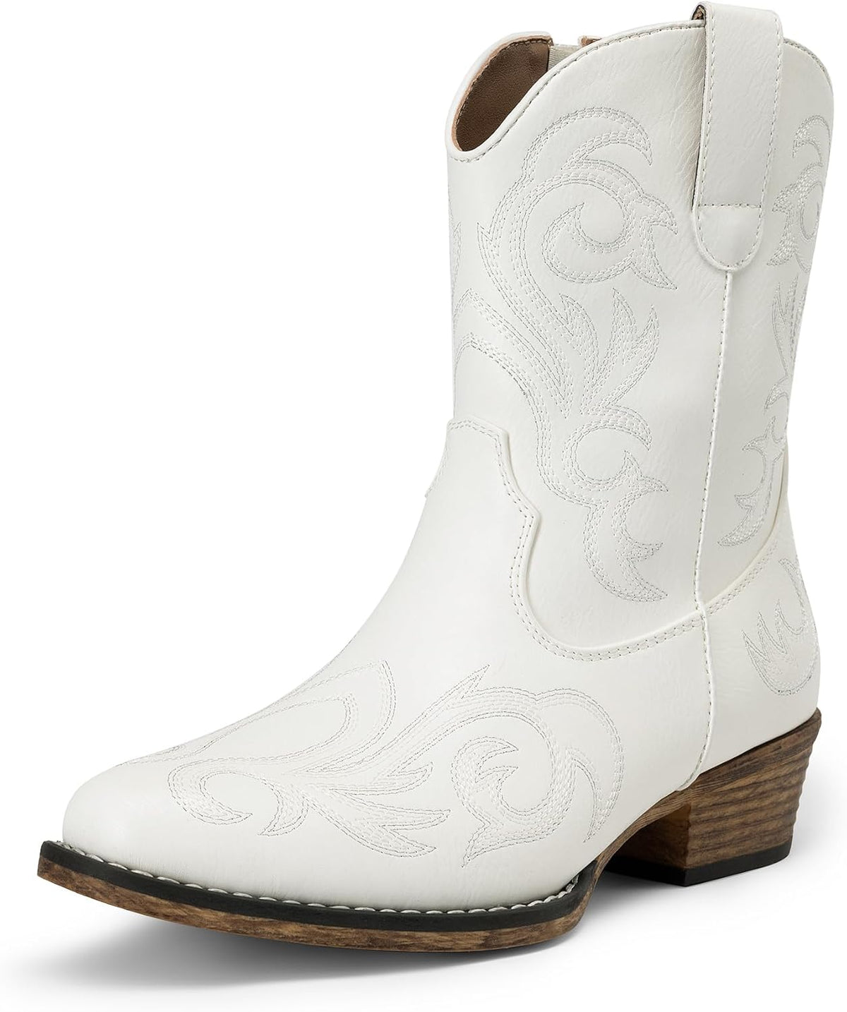 DREAM PAIRS Women's Cowboy Cowgirl Western Boots Embroidered Stitched Ankle Boots Square Toe Chunky Heel Fashion Short Booties with Zipper