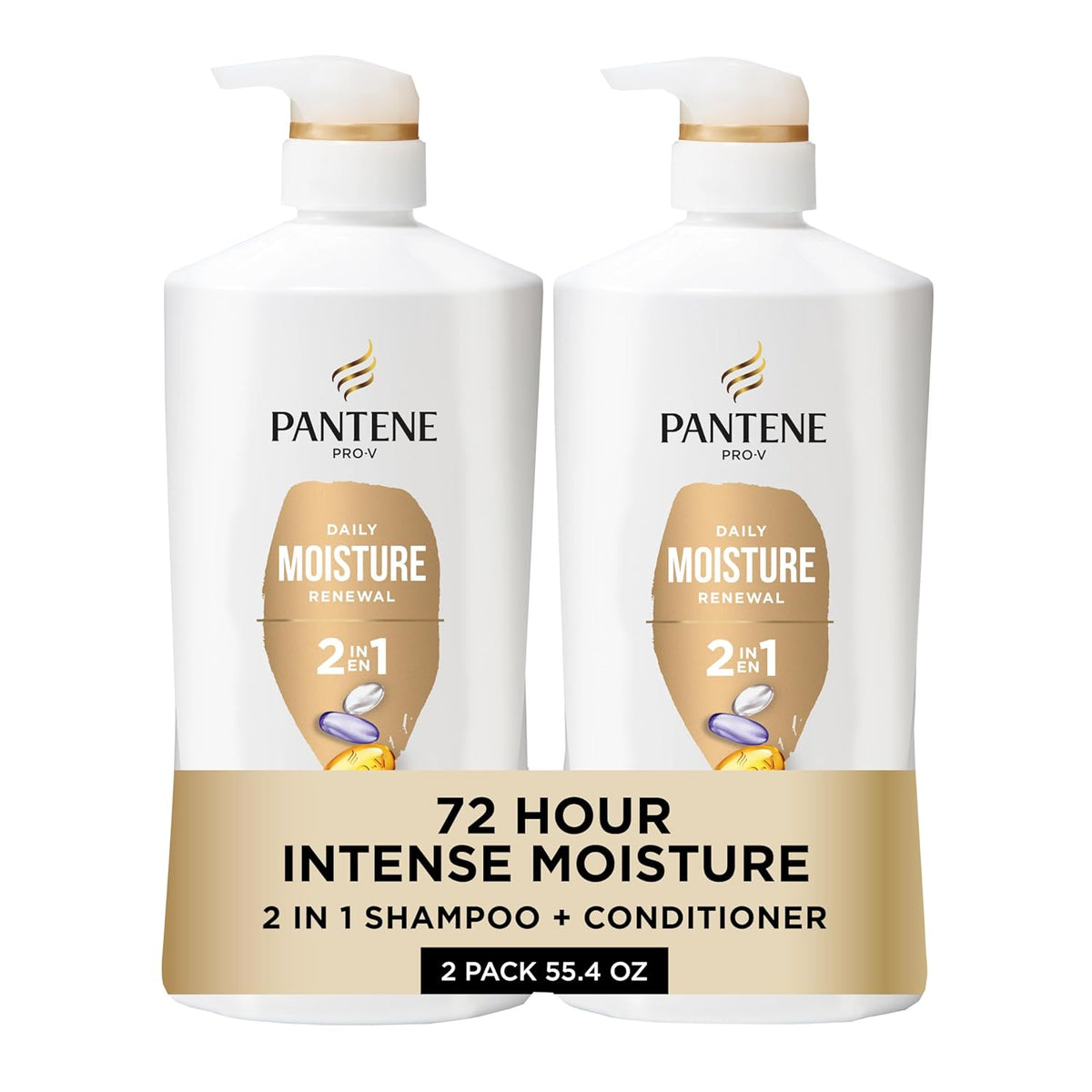Pantene 2-in-1 Shampoo & Conditioner, Classic Clean - Pro-V Nutrients for Dry, Color-Treated Hair, Healthy Looking Hair Every Wash, Antioxidant-Rich, 27.7 Oz Each, 2-Pack + Rescue Shot (0.5 Oz)
