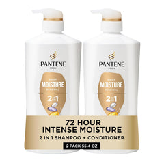 Pantene 2-in-1 Shampoo & Conditioner, Classic Clean - Pro-V Nutrients for Dry, Color-Treated Hair, Healthy Looking Hair Every Wash, Antioxidant-Rich, 27.7 Oz Each, 2-Pack + Rescue Shot (0.5 Oz)