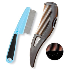 Dandruff Comb, Stainless Steel Fine Tooth Lice/Flea/Psoriasis Comb, Scalp Oil Buildup Removal Wide Hollow Tooth Button Hairbrush for Scalp Massage Care for Man Women and Kids (Brown)