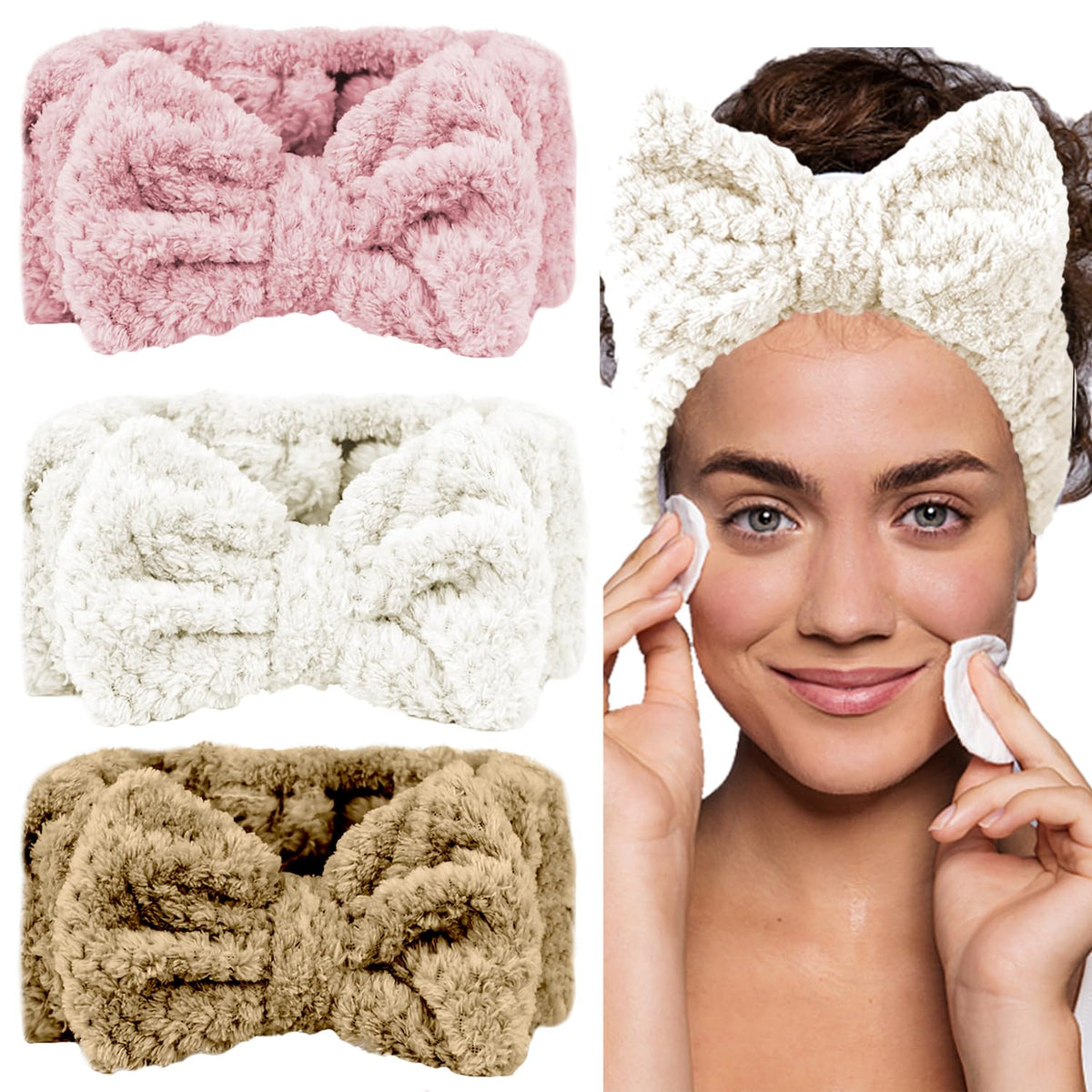 LAPOHI 3 Pack Microfiber Towel Headbands for Washing Face, Facial Headbands Makeup Headband Spa Headband Skincare Headband Fash Wash Headband for Women and Girls