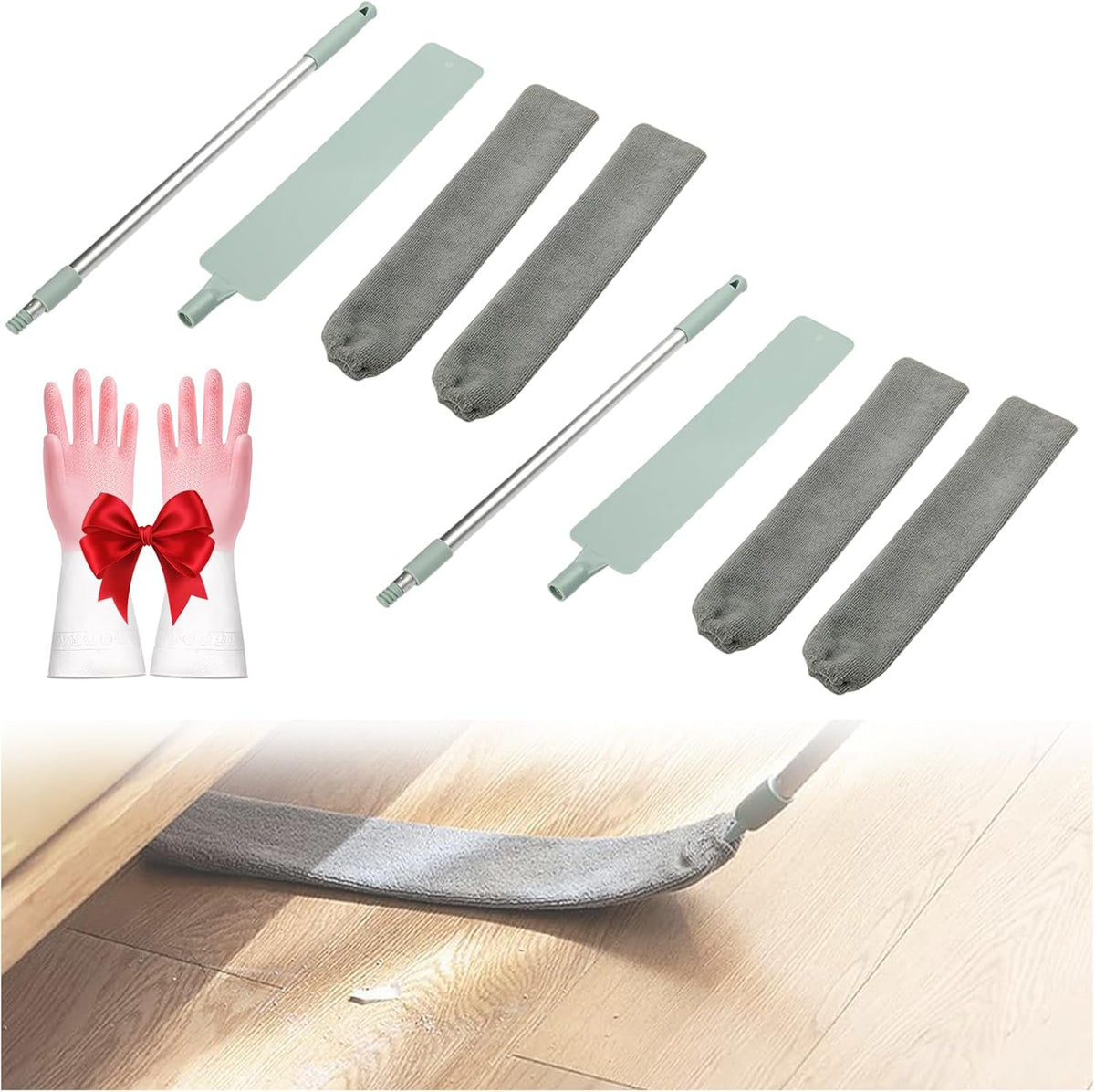 Bendable Microfiber Duster, 2025 Upgrade Retractable Gap Dust Cleaner, Flat Duster with Extension Pole with Bendable & Removable Head, for Home, Kitchen, Car & Hard-to-Reach Areas (2 Sets)