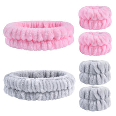 Puffy Spa Headband & Skincare Headbands for Women Makeup,Terry Cloth Towel Head Band for Skin Care,Sponge Make Up Hair Band for Girls,Face Wash Wristband Scrunchies Set 4 Pcs