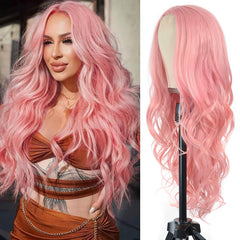 Mixed Blonde Long Wave Wig for Women -26inch Middle Part Long Curly Wig Heat Resistant Synthetic Hair Looking Natural, Fiber Wig for Daily Party Use