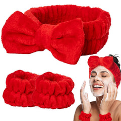 3 PCS Orange Spa Headbands and Wrist Set for Women Girls- Face Wash Headband Wristband Set, Soft Facial Spa Hair Wraps Makeup Skincare Bath Headbands Wrist Bands for Christmas, Birthday Gift