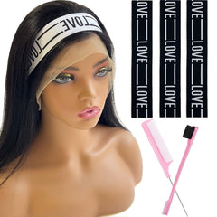 Wig Accessory Set - Elastic Edge Wrap Bands to Keep Lace Front Wigs in Place and Lay Edges (5 Piece Set, Black Pink)