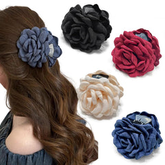 4pcs Handmade Fabric Rose Flower Hair Claw Clip for Women Girls, 3.94" Large Boho Hawaiian Floral Hairpins Barrettes for Thick Thin Hair Styling Accessories(Red Pink)