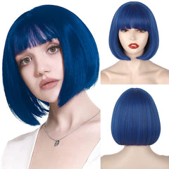 WERD Black Short Bob Wig,Straight Black Bob Wig with bangs, 10 inch Straight Bob Bangs Wig for Women Natural Looking for Daily Use