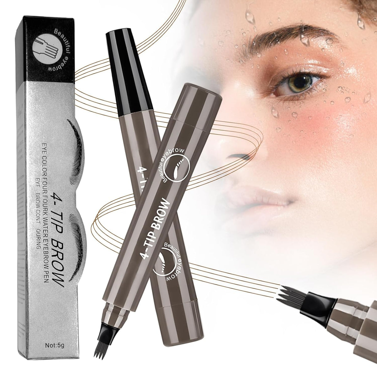 Magic Microblading Eyebrow Pencil 2Pcs, 2025 New 4-Tip Waterproof Brow Pencil with Micro-Fork Tip, Natural Fine Stroke Eyebrow Pen for Women (Black)