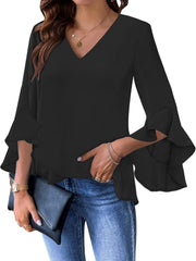 Relipop Womens Blouse Ruffle 3/4 Sleeve Tops V Neck Business Casual Blouses Shirts Spring Summer Outfits 2025