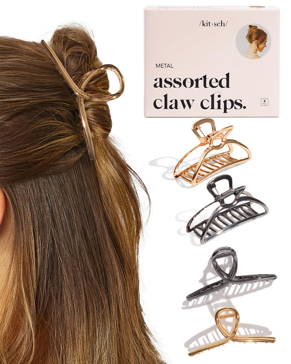 Kitsch Metal Hair Clips for Women - Durable & Elegant Metal Claw Clips, Perfect for Everyday Use & Special Occasions - Gold, 1 Pc