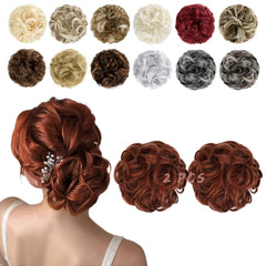 2 PCS Messy Bun Hair Piece Wavy Curly Hair Bun Scrunchies Extensions Synthetic Chignon Thick Updo Hairpieces for Women Girls(Dark Brown)