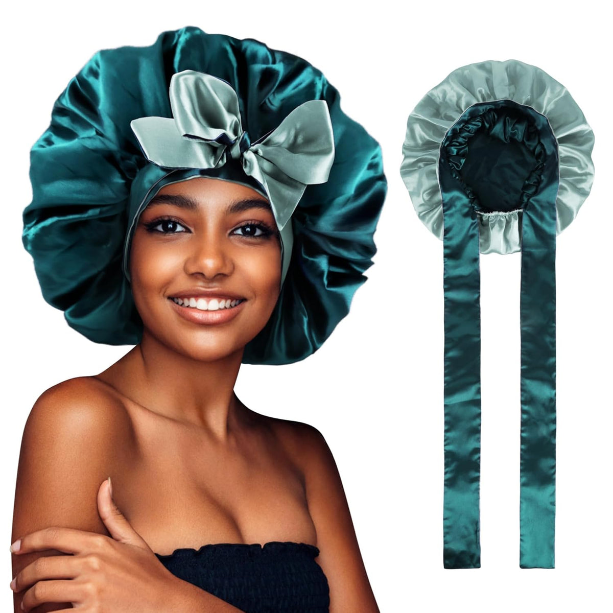 LADES Satin Bonnet for Sleeping, Hair Wrap Silk Bonnet for Sleeping Women Double Layer Large with Tie Band Night Cap Gifts