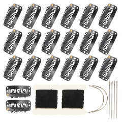 YUXIANG 20 Pieces Hair Extension Clips, 9 Teeth Stainless Steel Clips for Wigs, Hair Bangs, Toppers, Toupees with Needle and Thread Sets (Beige)