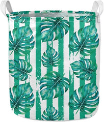 Laundry Basket 58L Adult Collapsible Clothes Hampers for Laundry Storage Basket Waterproof Dirty Clothes Hamper with Handle, Green Leaves