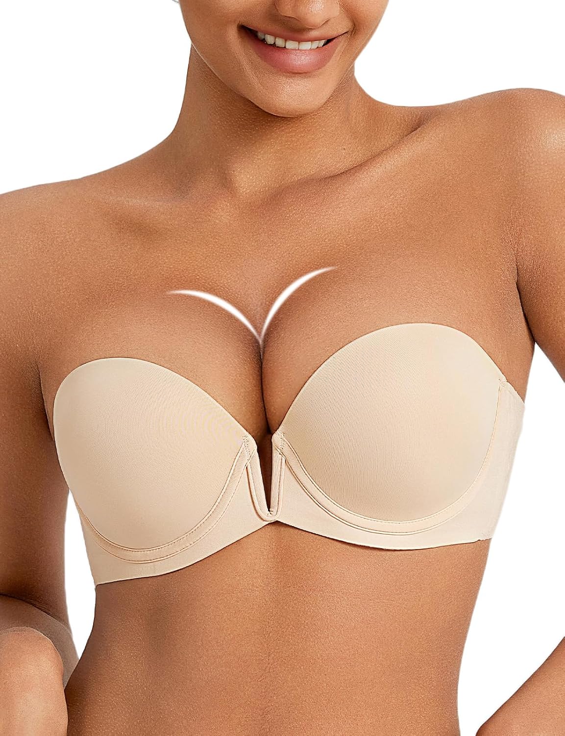 Strapless Push Up Bras for Women Deep Plunge Thick Padded Add 1 Cup Underwire Bra