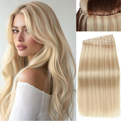 WIGER Invisible Edge Genius Butterfly Hair Extensions Real Human Hair Double Weft Hand-Tied Remy Human Hair Extensions With Dark Roots Injected Highlighted Blonde Micro Bead PU Skin Weft for Women