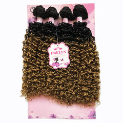 FRELYN Kinky Curly Hair Bundles Synthetic Hair Weave Bundles 18 18 20 20 Inches 4 Pieces/Pack Black Color Quick Weave Sew in Extension Very Soft