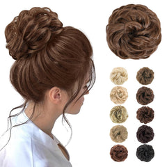MORICA 2PCS Messy Hair Bun Hair Scrunchies Extension Curly Wavy fake hair bun Synthetic Chignon hair pieces for Women(6#)