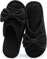 Cute Slippers for Women Indoor and Outdoor Cozy Soft Bow Open Toe Womens Slippers with Memory Foam Anti-Skid Sole Slides Spa Birthday Gifts for Women Mom Her Ladies Bridesmaid